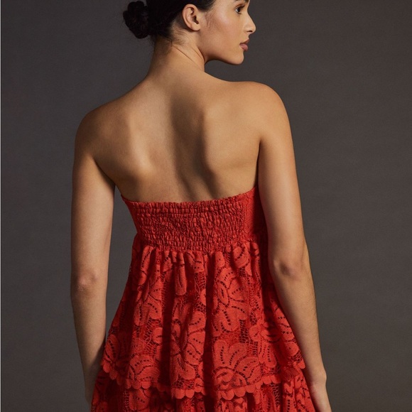 Anthro Maeve Strapless Lace Mini Dress - Picture 2 of 5